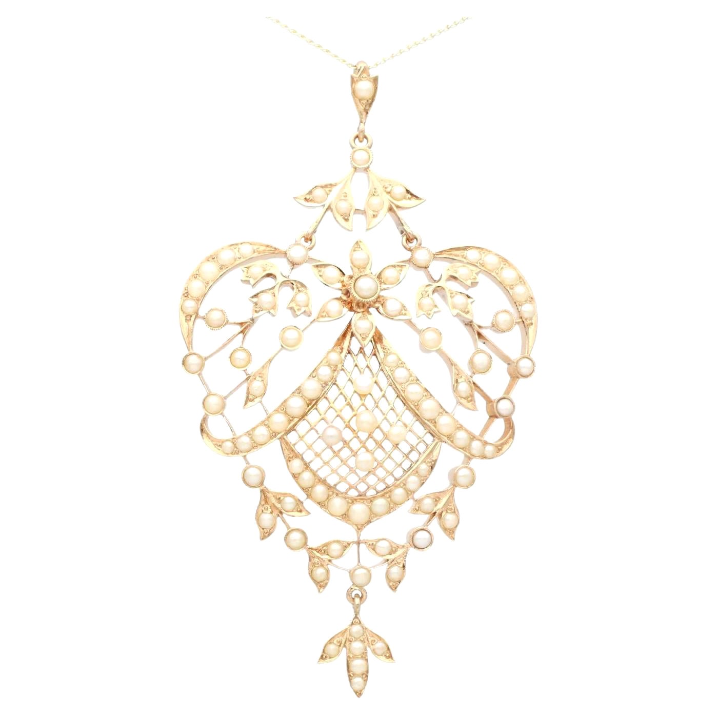 Colgante Victoriano de Perla Natural y Oro Rosa
