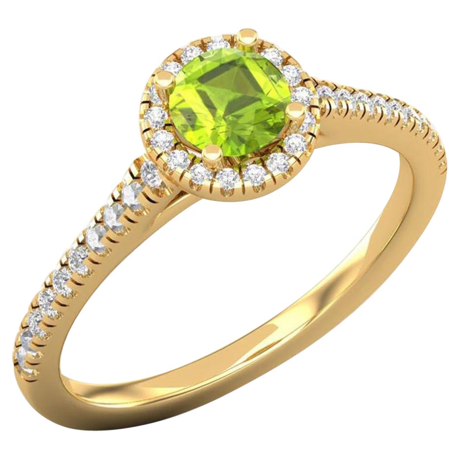 14 Karat Gold Peridot-Ring / Runder Diamantring / Solitär-Ring im Angebot