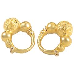 Ilias Lalaounis Carved Gold Hoop Clip-On Earrings