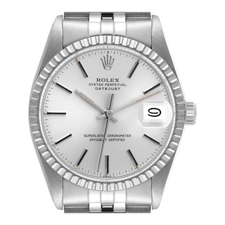 Rolex Datejust Silver Dial Vintage Steel Mens Watch 16030 at 1stDibs