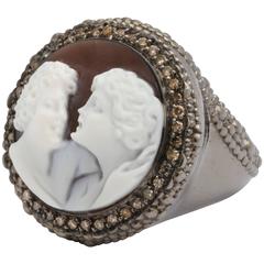 Amedeo "Couples" Cameo Brown Diamond Rhodium Plated Sterling Silver Ring