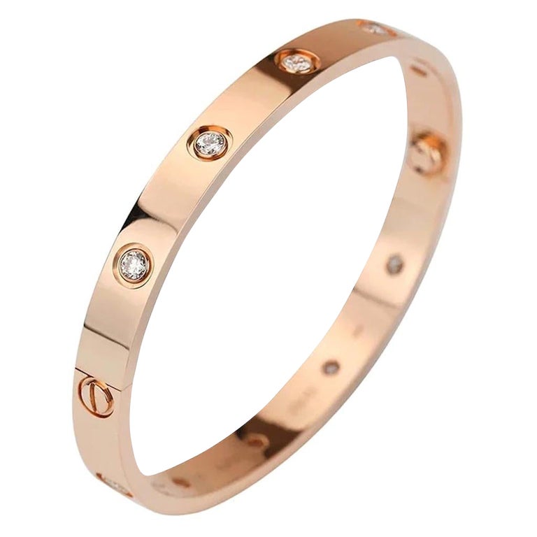 Cartier Rose Gold Half Diamond and Pink Sapphire Love Bracelet Size 17  N6705917