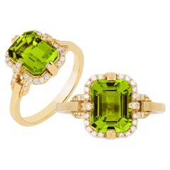Goshwara Emerald Cut Peridot and Diamond Ring