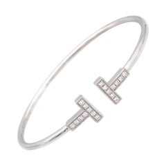 Tiffany & Co. 18K White Gold T Wire Diamond 0.22 Cts. Bracelet Medium Size