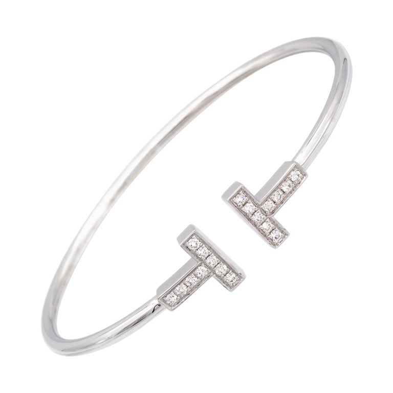 Tiffany and Co. 18K White Gold T Wire Diamond 0.22 Cts. Bracelet Medium Size at 1stDibs
