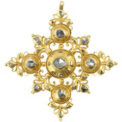 croix de Cordoue espagnole du 18ème siècle en diamants huile-vinaigre taillés en rose et dorés à la feuille d'or