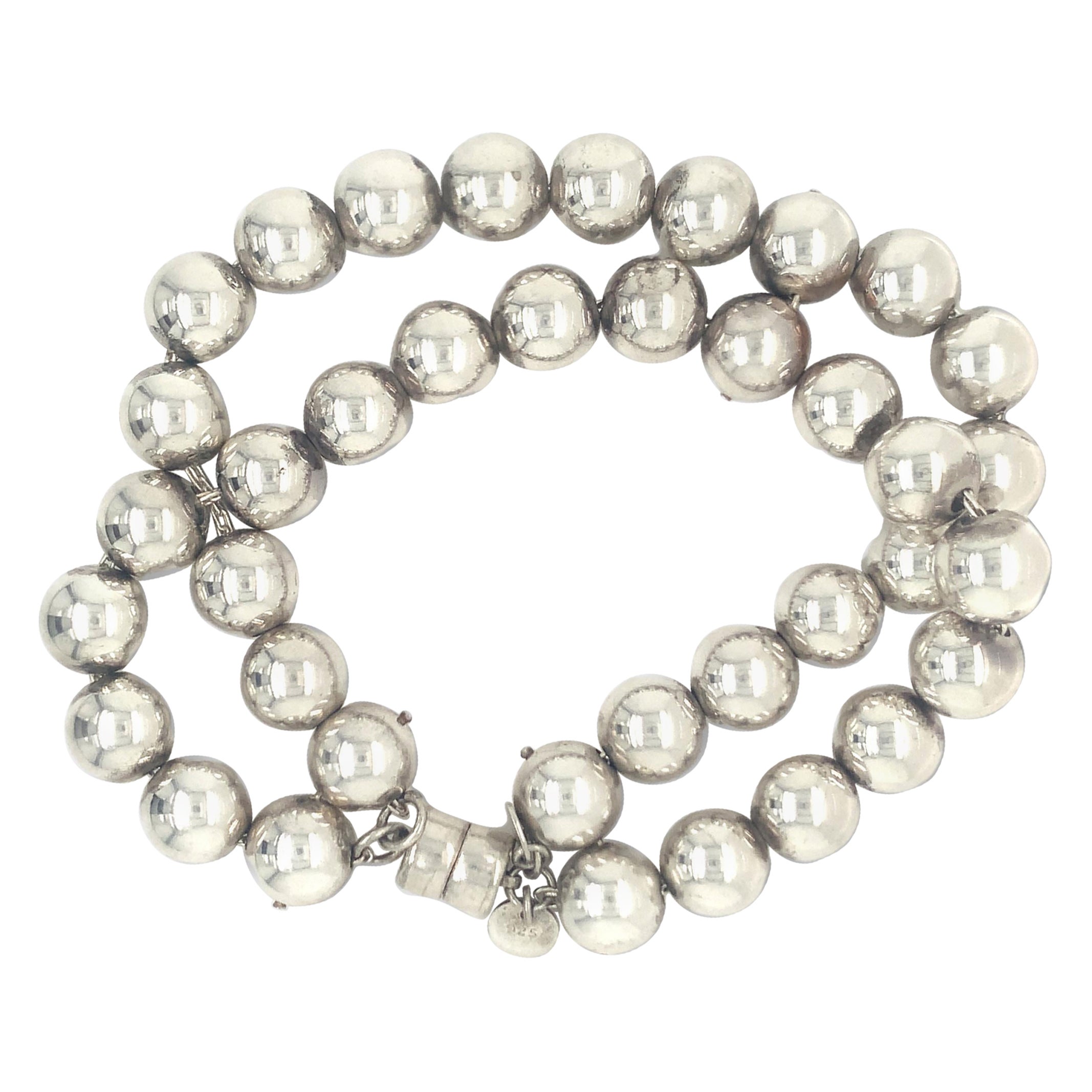 Tiffany and Co. Sterling Silver Hardwear Double Strand Ball Bracelet 10mm