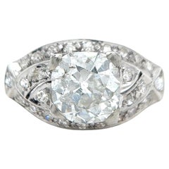 Art Deco 2.34 Carats Old Mine Cut Diamond Platinum Filigree Ring