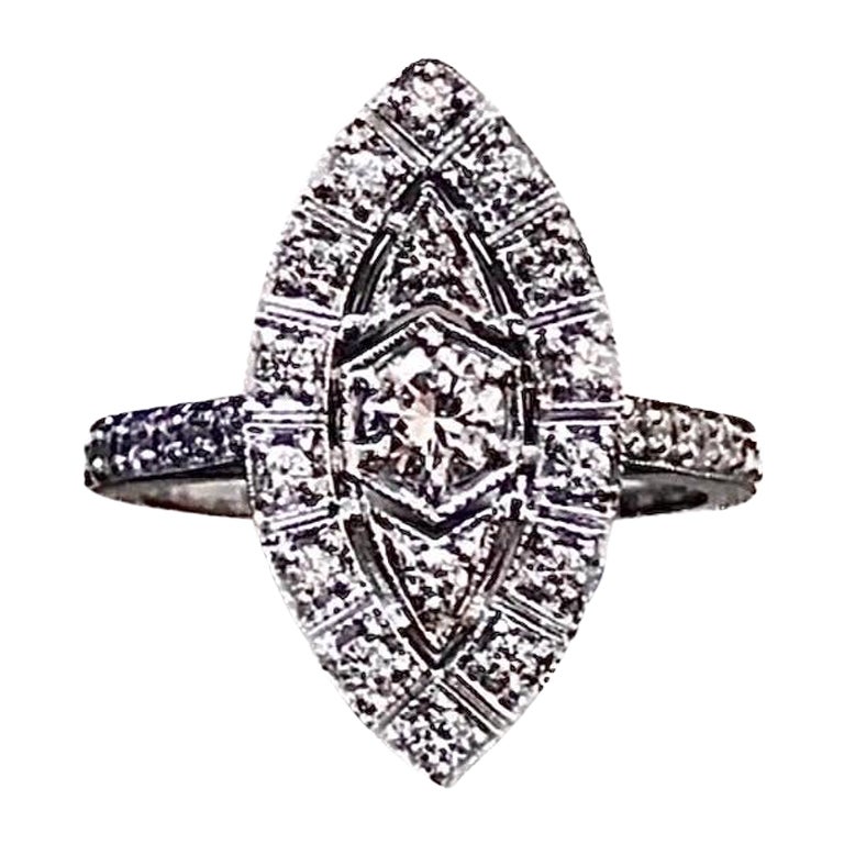 Antique Style Platinum Art Deco Pave Set Diamond Engagement Ring For Sale