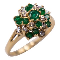 Ring 14k yellow gold with 0.75 carats fine emeralds/ 0.30 fine diamonds