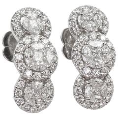 2.70 Carats Diamond Triple Pave Gold Drop Cluster Earrings 5