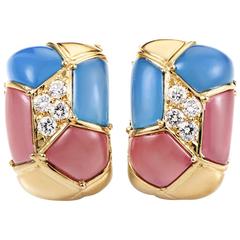 Van Cleef & Arpels Multi-Jade Diamond Gold Clip-on Earrings