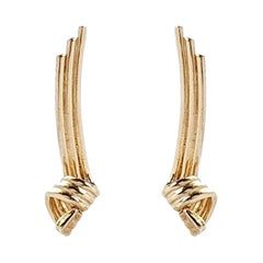 Long Ribbon Drop Bar Stud Earrings in 14K Gold