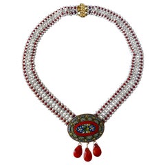 Marina J. Mediterranean Coral, Pearl & Vintage Italian Mosaic Woven Necklace