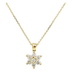 Flower Shaped Diamond Necklace 0.31 cts Mounted on 18Kt Yellow Gold