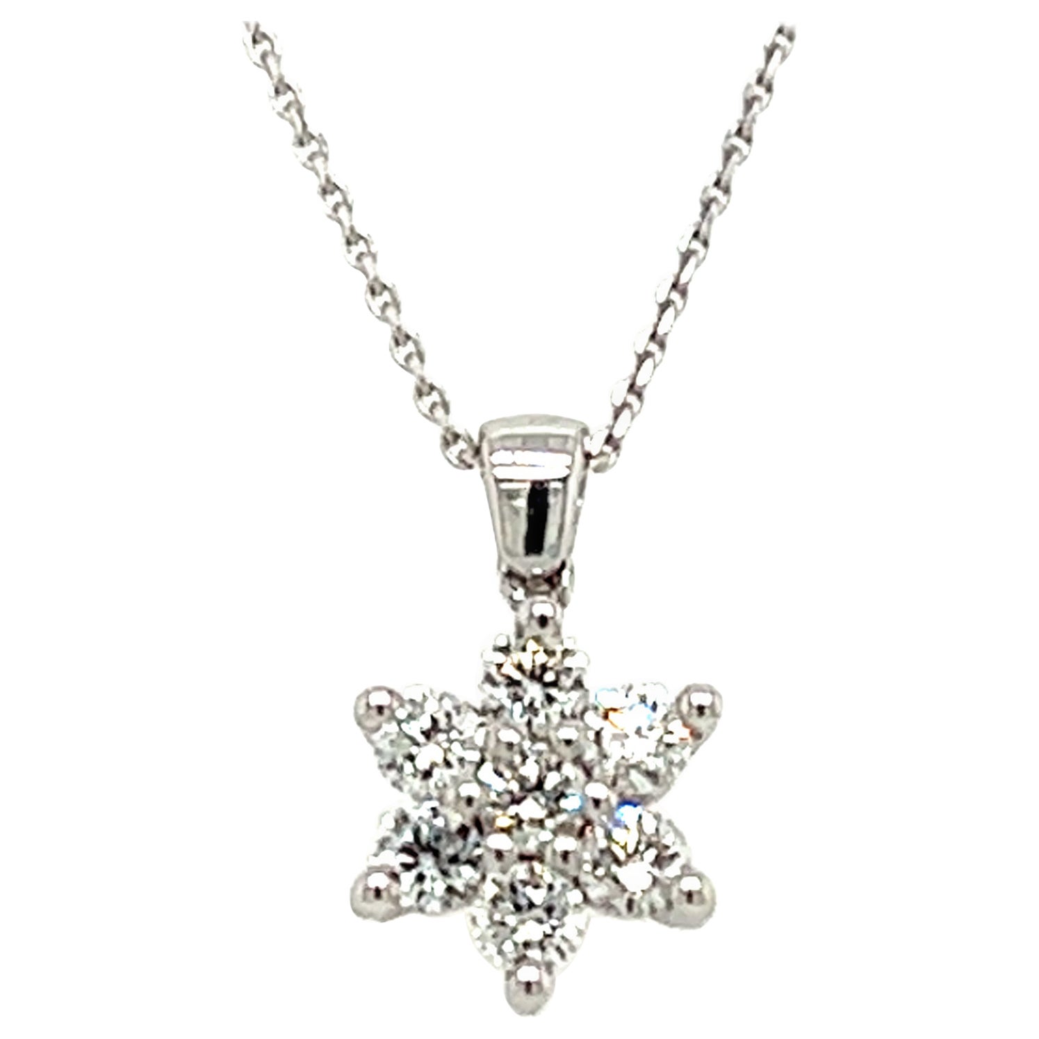 Flower Shaped Diamond Necklace 0.31 Cts Mounted on 18Kt White Gold