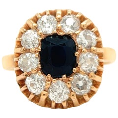 Edwardian Sapphire Diamond 18 Karat Yellow Gold Cluster Ring