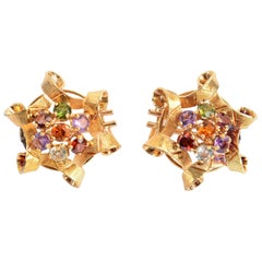 Retro Festive Multigem Gold Ribbon Earrings