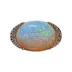 Modern Handmade 18K Yellow Gold 10.90 Carat Oval Australian Opal Diamond Ring