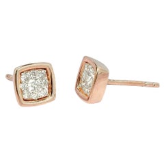 18k Gold Diamond Stud Earrings Cushion Shape Studs Minimal Diamond Studs