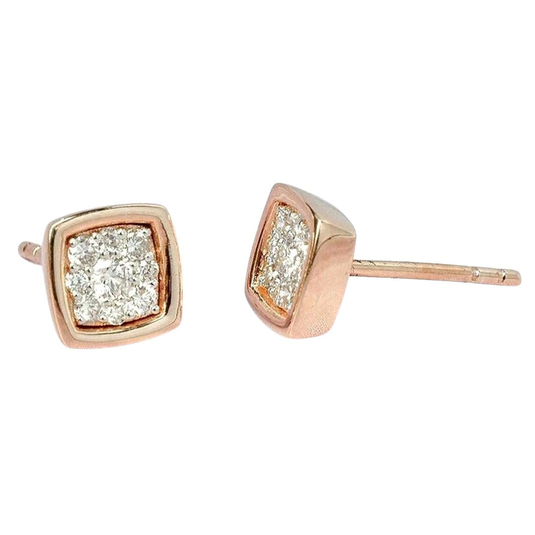 14k Gold Diamond Stud Earrings Cushion Shape Studs Minimal Diamond Studs For Sale