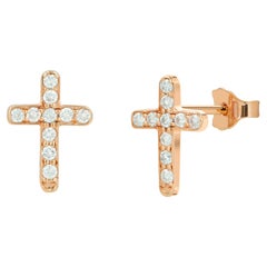 Used 18k Gold Cross Stud Diamonds Cross Stud Earrings Religious Diamond Earrings