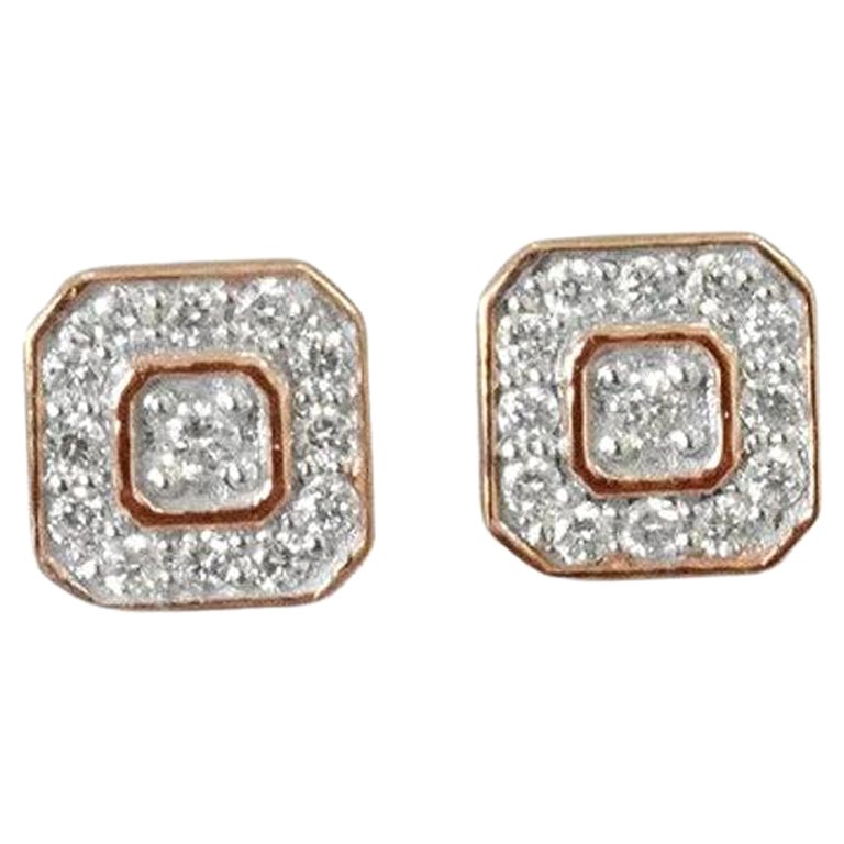 14k Gold Square Studs Diamond Emerald Cut Stud Earrings Diamond Cluster Stud For Sale