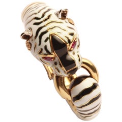 Frascarolo Italy White Enamel Gold Tiger Bracelet 