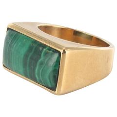 Vintage 1950s Malachite Gold Signet Ring