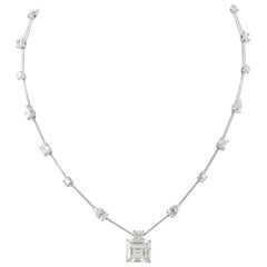 Alexander GIA 5.54ct Square Emerald Cut Diamond Necklace with Diamonds 18k Gold
