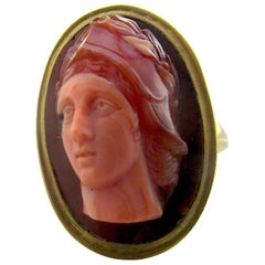 Antique Banded Agate Cameo Ring of Athena