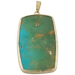 Teal and Green Turquoise Hammered Gold Bezel Pendant 4