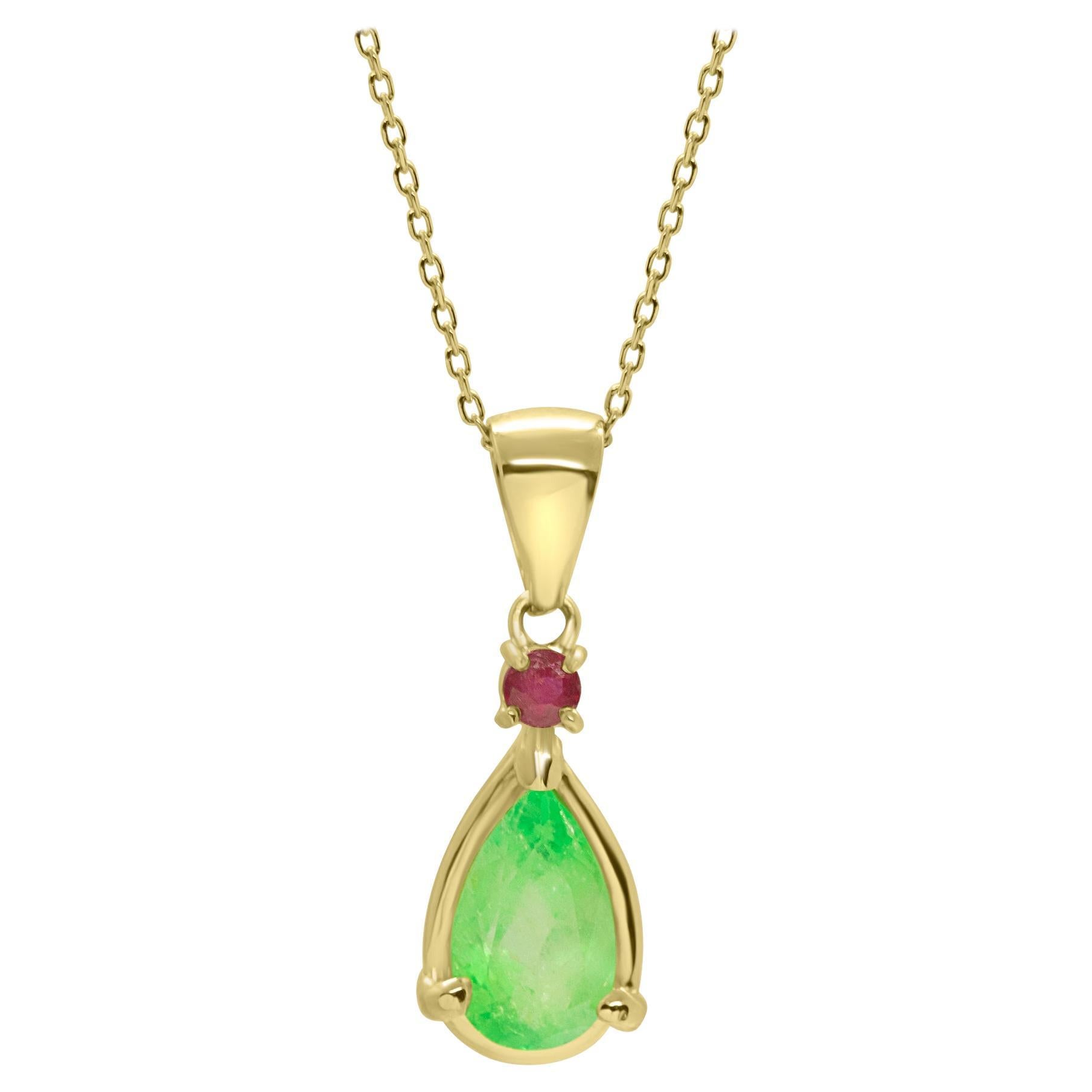 Intini Jewels Natural Colombian Emerald 18K Gold Ruby Pendant Cocktail Necklace