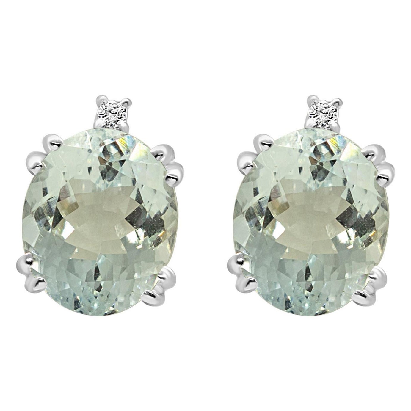Intini Jewels 18K White Gold Natural Aquamarine Diamond Cocktail Stud Earrings