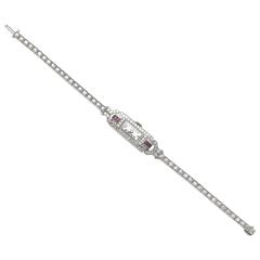 Ladies Platinum Diamond Ruby Manual Wind Wristwatch 7