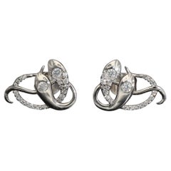 Antique Style CZ Diamond Snake Earrings, Victorian Revival Silver Snake Earrings