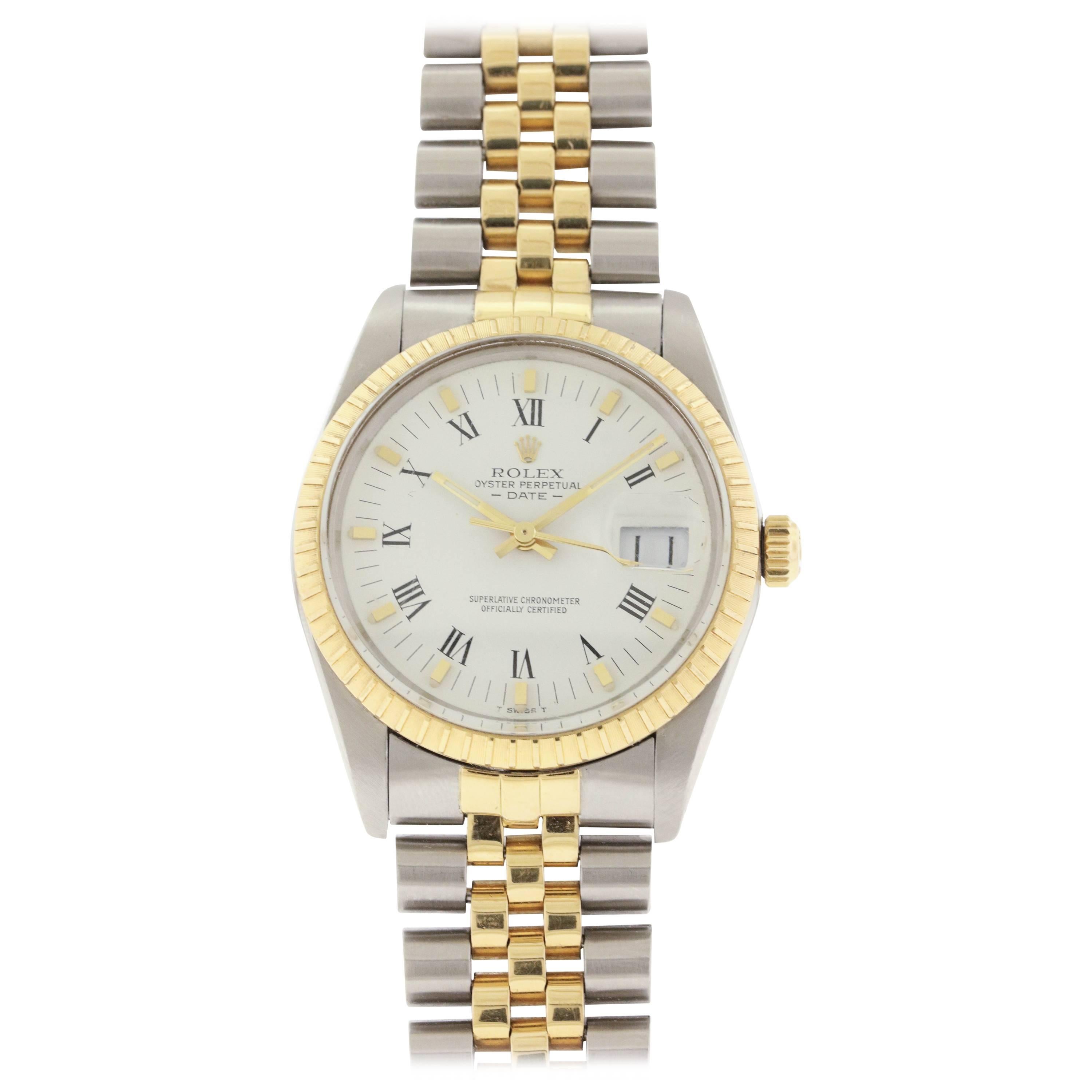 Rolex Stainless Steel Yellow Gold Oyster Perpetual Date Wristwatch