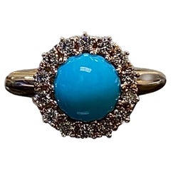 Anillo de compromiso de diamantes con halo de turquesa en oro rosa estilo vintage Bella Durmiente