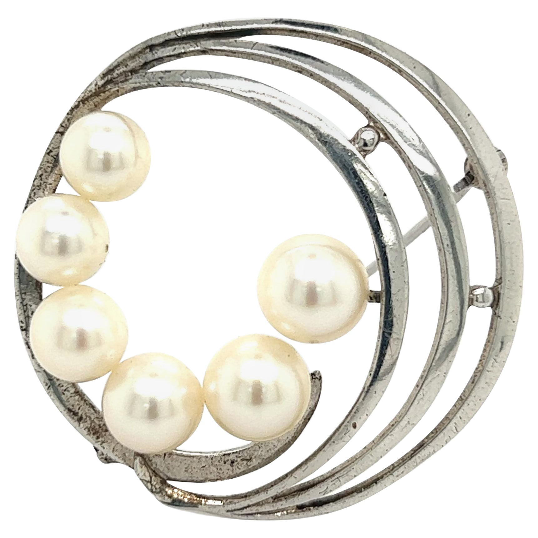 Mikimoto Estate Akoya Pearl Brooch Pin Sterling Silver