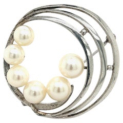 Mikimoto Estate Akoya Pearl Brooch Pin Sterling Silver