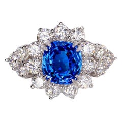 GIA Certified 3.52 Carat No Heat Royal Blue Sapphire Ring Made in Italy
