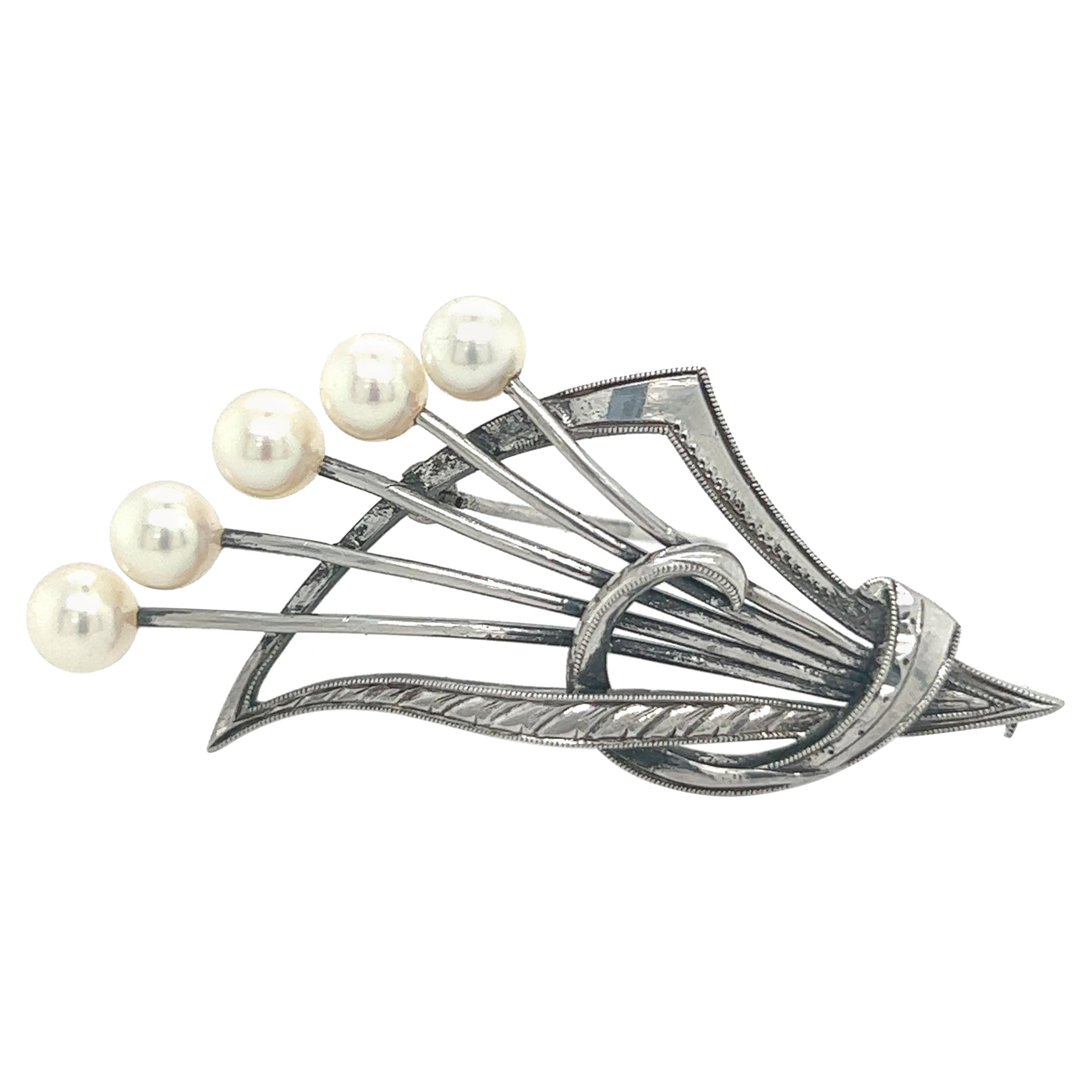 Mikimoto Estate Akoya Pearl Brooch Pin Sterling Silver 5.4 mm For Sale