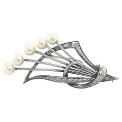 Mikimoto Estate Akoya Pearl Brooch Pin Sterling Silver 5.4 mm