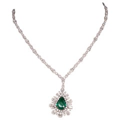 Used GIA Certified 9.34ct Columbian Green Emerald & Diamond Necklace 