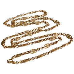Antique Victorian French Filigree 18K Gold Necklace Chain