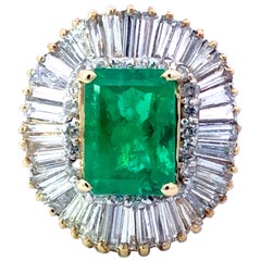 Retro GIA Rare 4 ct. Colombian Emerald & Diamond Ballerina Ring in 18k Yellow Gold