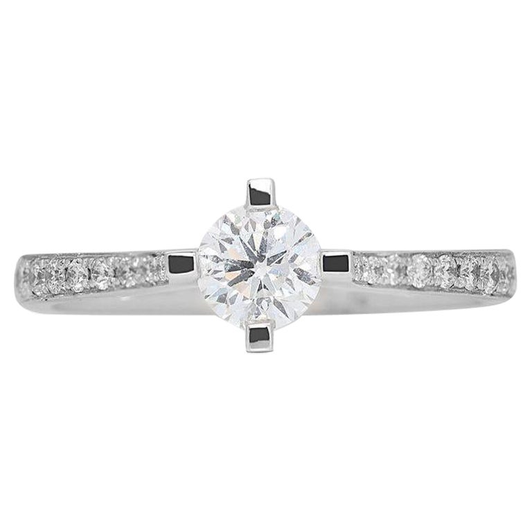 Classic 18K White Gold Ring with 0.74  ct Natural Diamonds- GIA Certificate For Sale