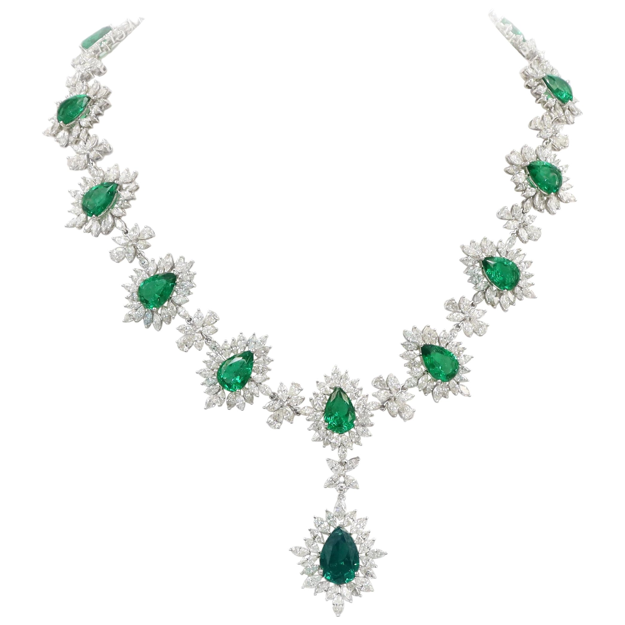 Emilio Jewelry 66.00 Carat Emerald Diamond Necklace For Sale
