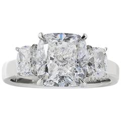 4.02 Carat GIA Certified G VS2 Cushion Cut Diamond Three-Stone Engagement Ring