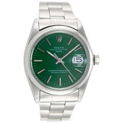 Rolex Stainless Steel Date Custom Green Dial Wristwatch Ref 1500